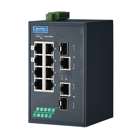 8 Fast Ethernet + 2 Gigabit Individual Managed Switch with PROFINET, Wide Temperature